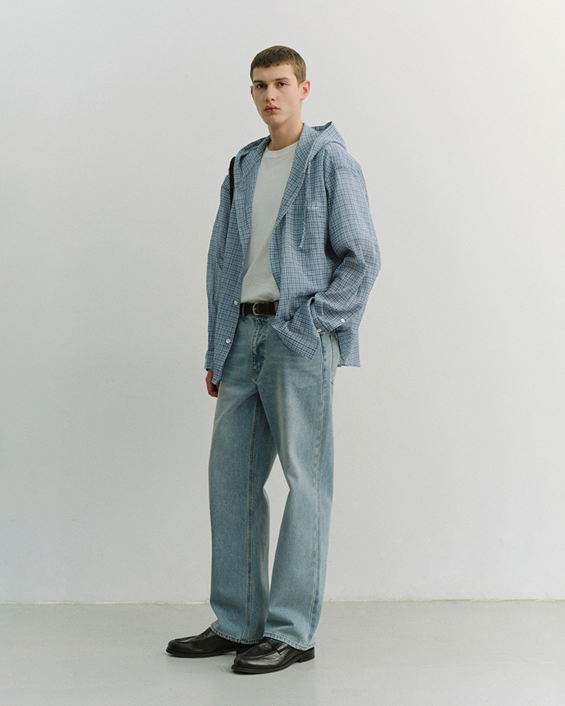 UNISEX CLASSIC HOODED SHIRT SOFT BLUE CHECK_M_UDSH6A107B1