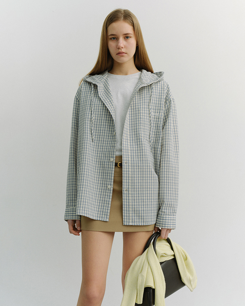UNISEX CLASSIC HOODED SHIRT CREAM CHECK_UDSH6A107CR