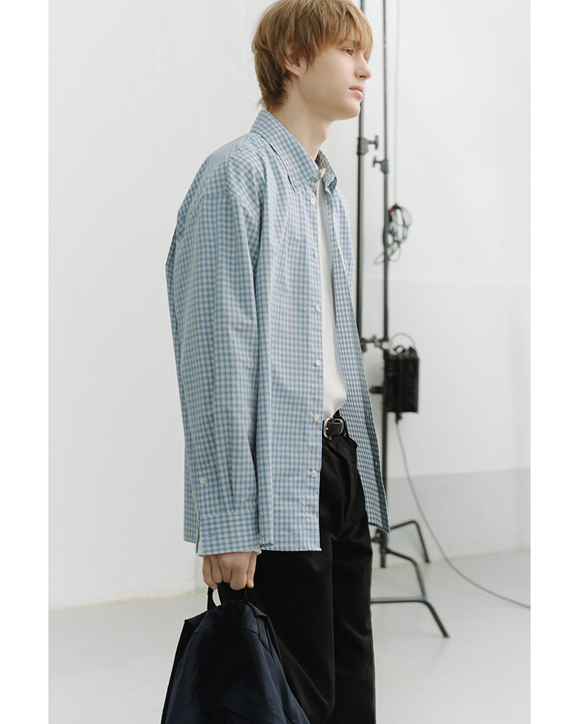 UNISEX OVERSIZED BD CHECKED SHIRT SOFT BLUE CHECK_M_UDSH6A115B1