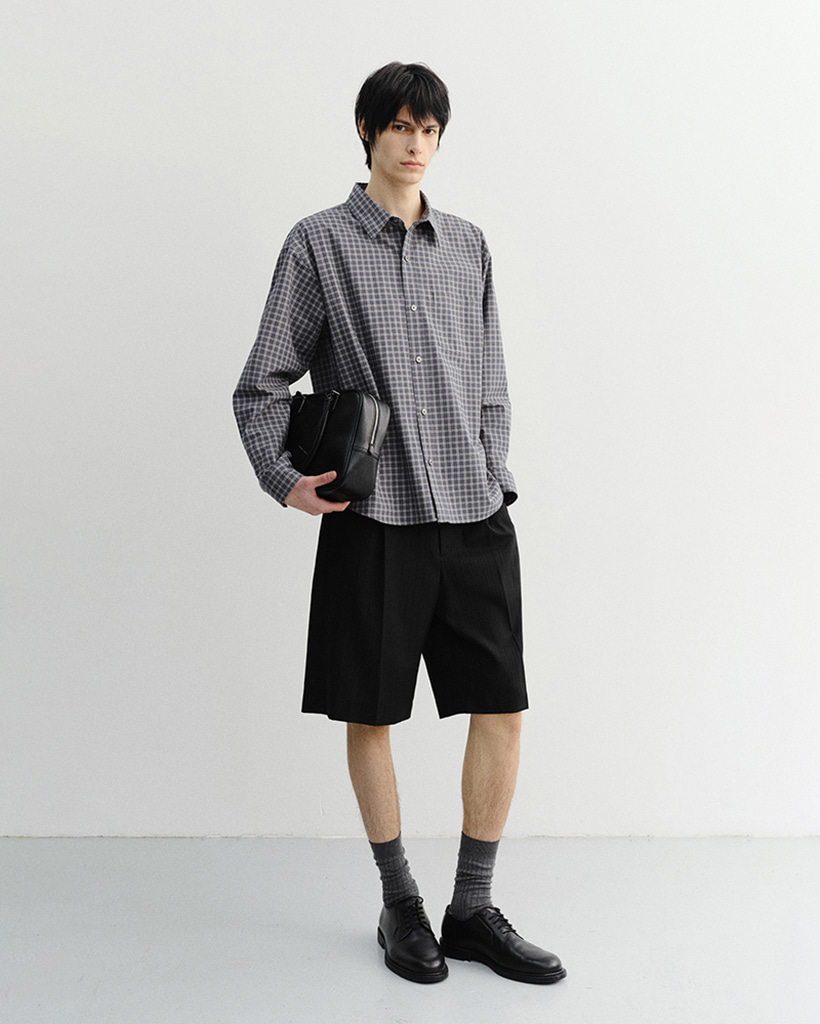 UNISEX CROPPED CHECKED SHIRT NAVY CHECK_M_UDSH6A116N2