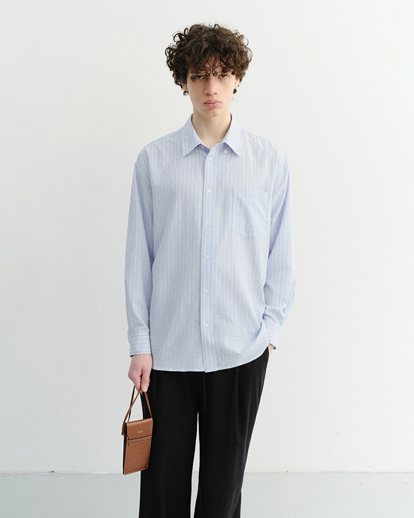 UNISEX CLASSIC STRIPED BD OVERSHIRT BLUE_M_UDSH6B125B1