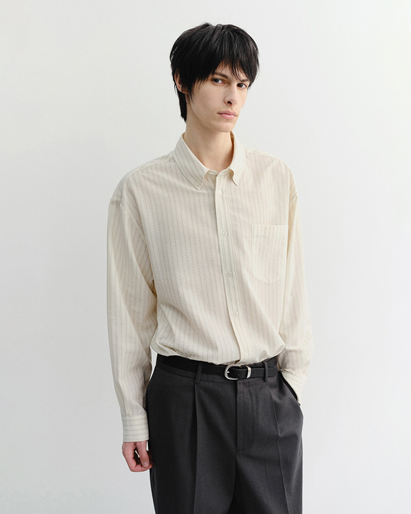 UNISEX CLASSIC STRIPED BD OVERSHIRT BEIGE_M_UDSH6B125I2