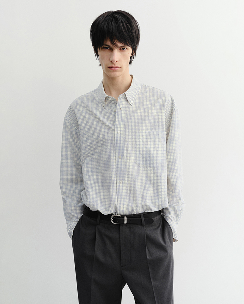 UNISEX SEERSUCKER BD SHIRT IVORY CHECK_M_UDSH6B127IV
