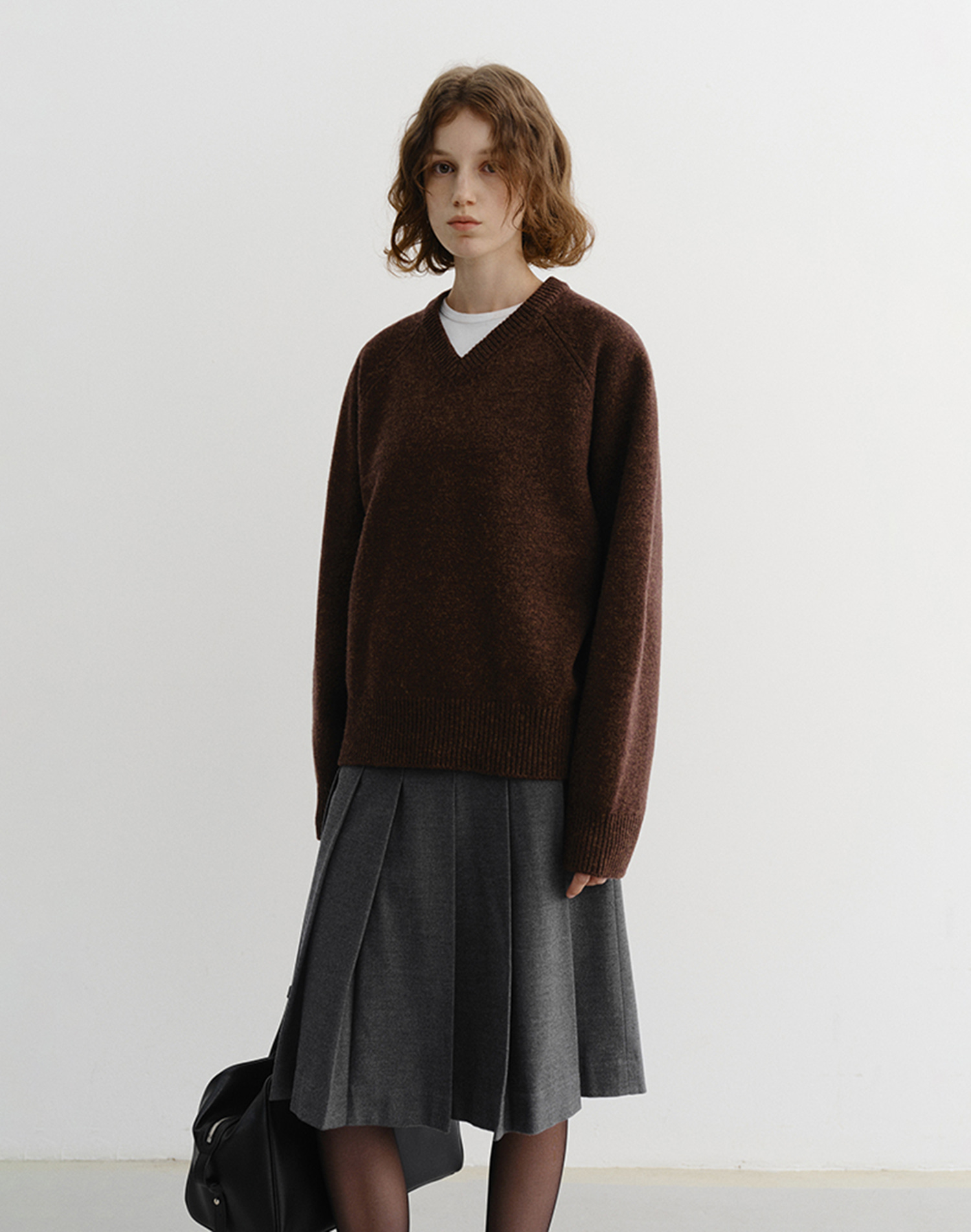 FLANNEL PLEATS MIDI SKIRT MELANGE GREY_UDSK5D222G2