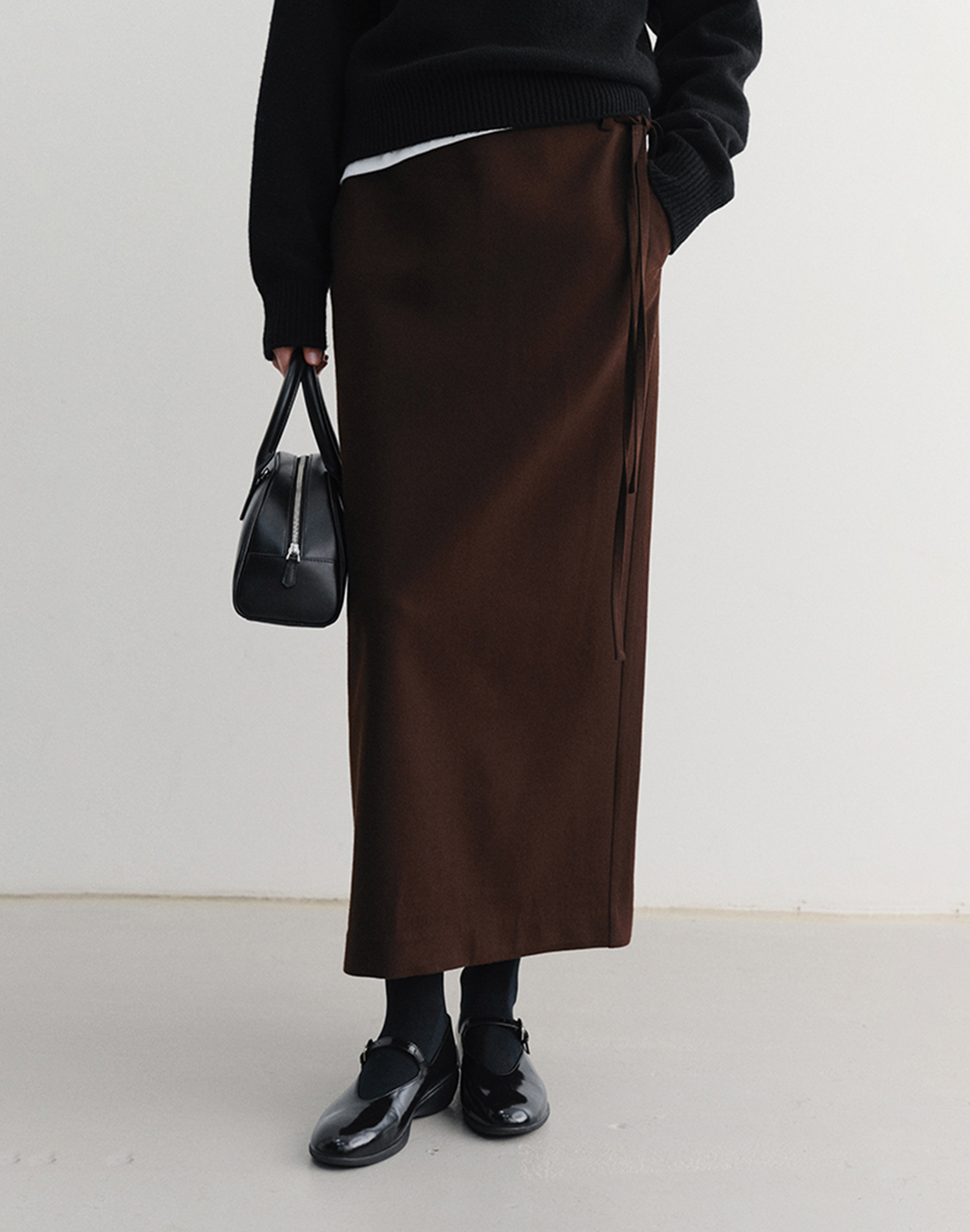 DRAW STRING MAXI SKIRT BROWN_UDSK5D235W2