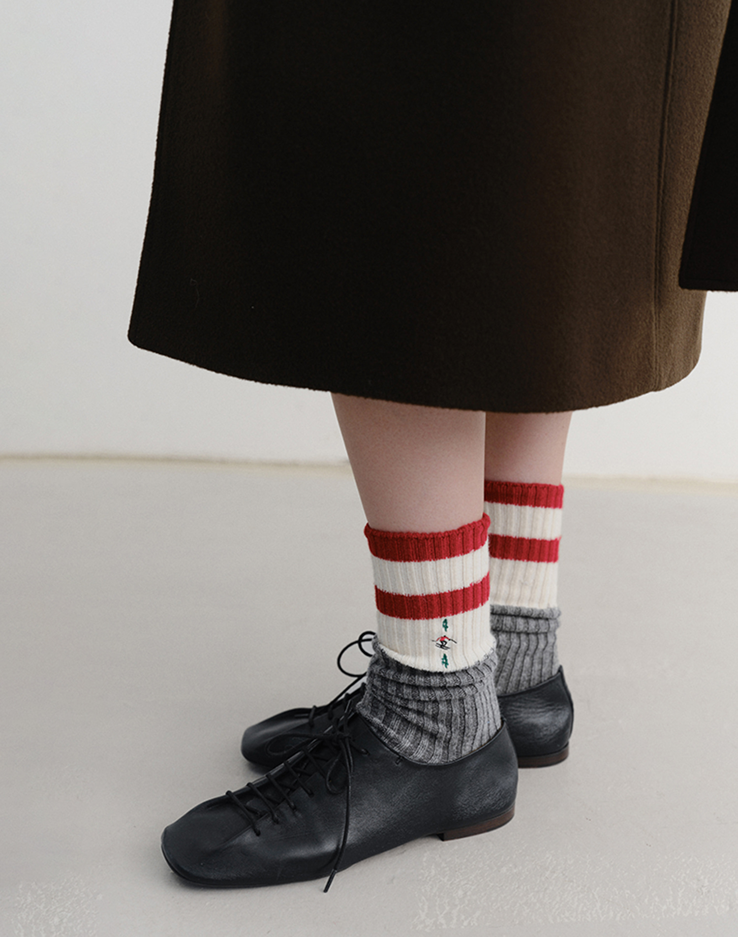 APRES SKI CREW SOCKS GREY RED STRIPE_UDSS5F103G3