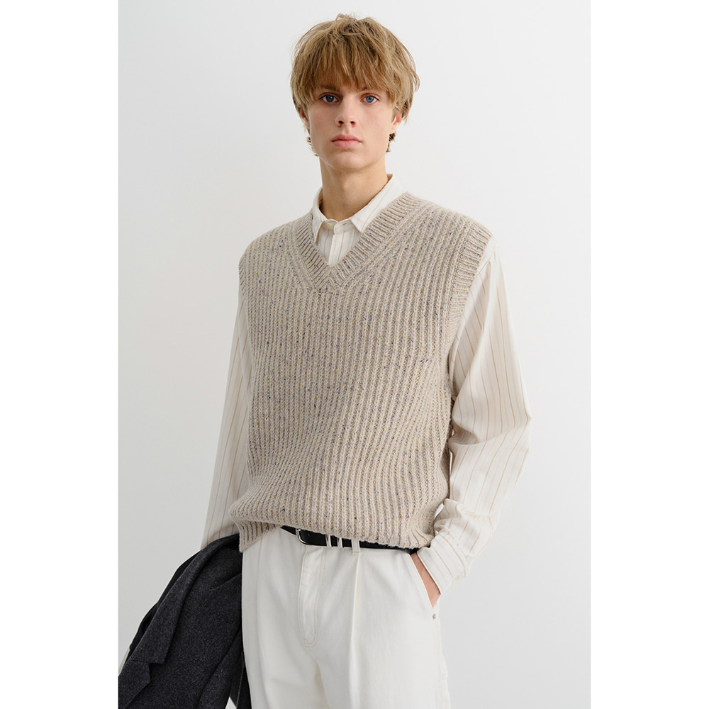 UNISEX V-NECK KNIT VEST MULTI GREY_M_UDSW5C113G2