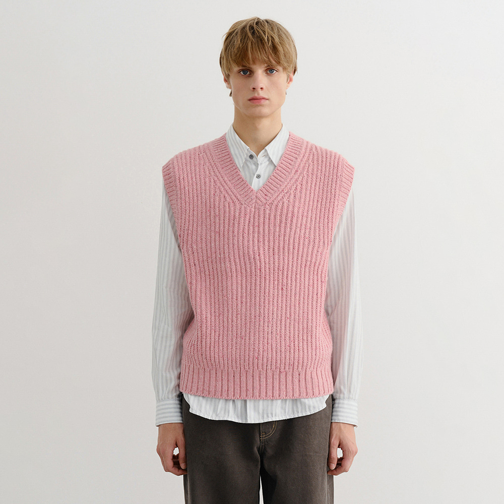 UNISEX V-NECK KNIT VEST SOFT PINK_M_UDSW5C113P1