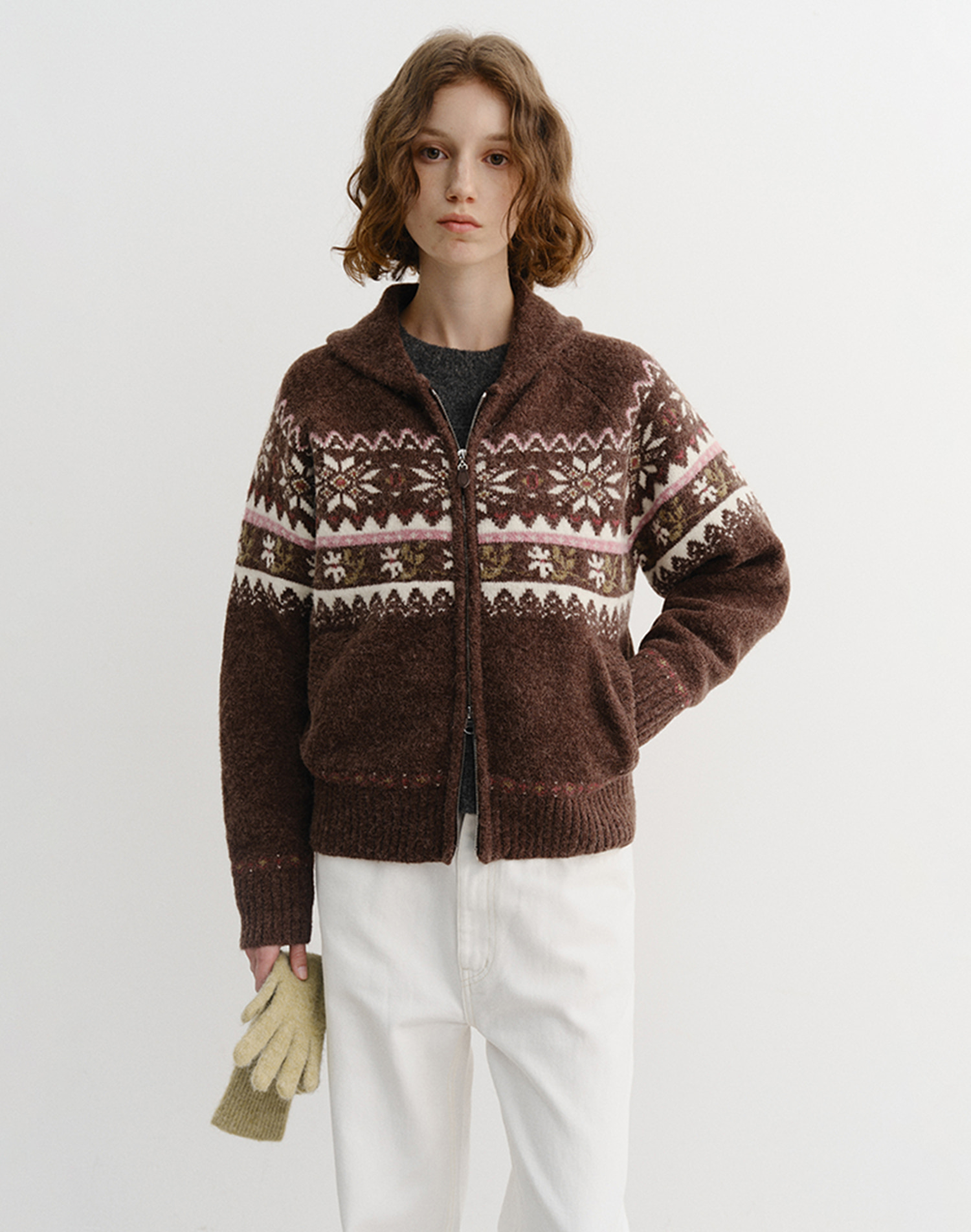 UNISEX COWICHAN CARDIGAN BROWN_UDSW5D121W2
