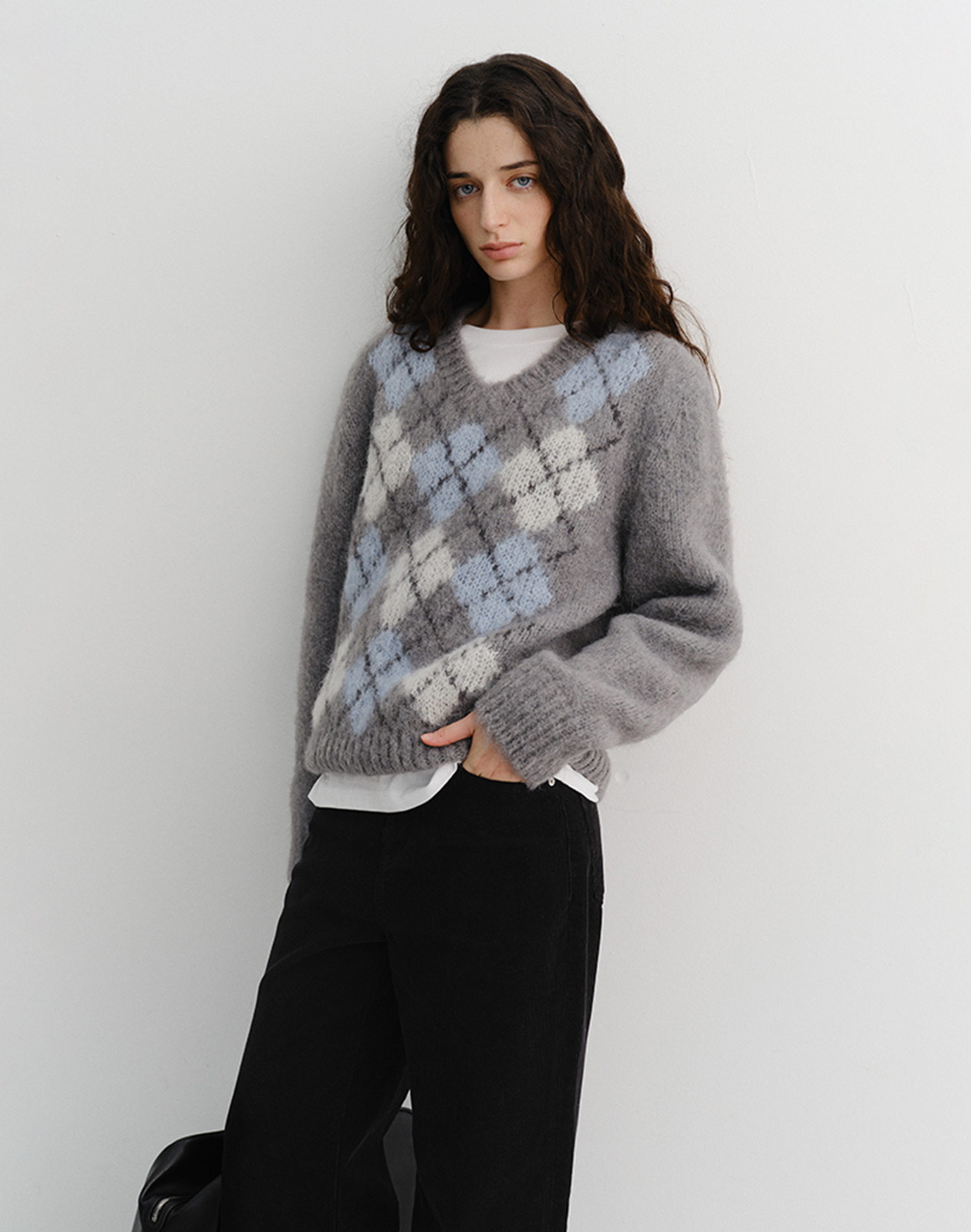 UNISEX BABY ALPACA ARGYLE SWEATER MELANGE GREY_UDSW5D123G2