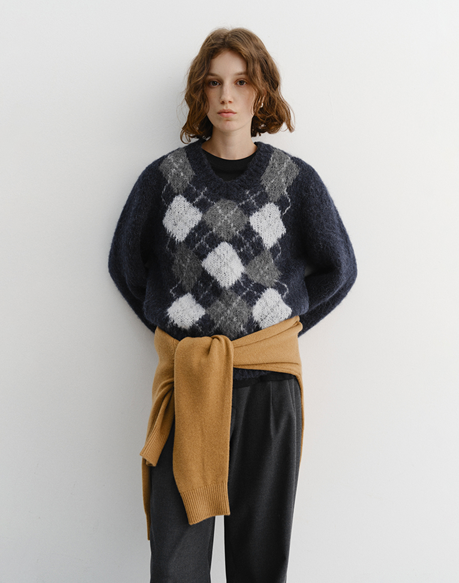 UNISEX BABY ALPACA ARGYLE SWEATER NAVY_UDSW5D123N3