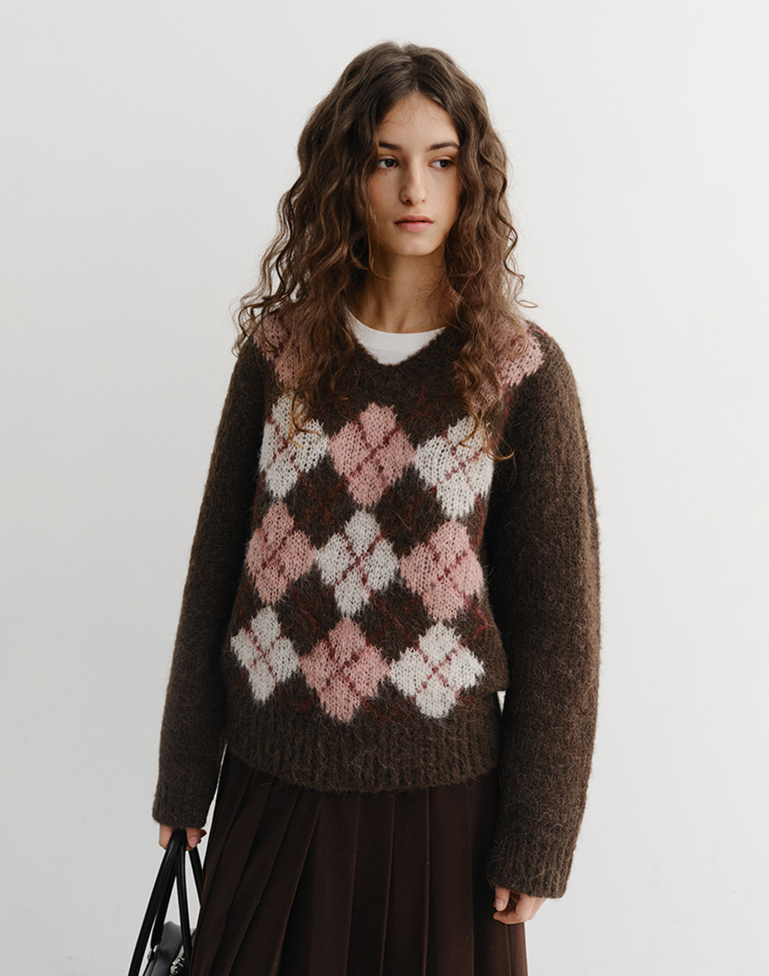 UNISEX BABY ALPACA ARGYLE SWEATER BROWN_UDSW5D123W2