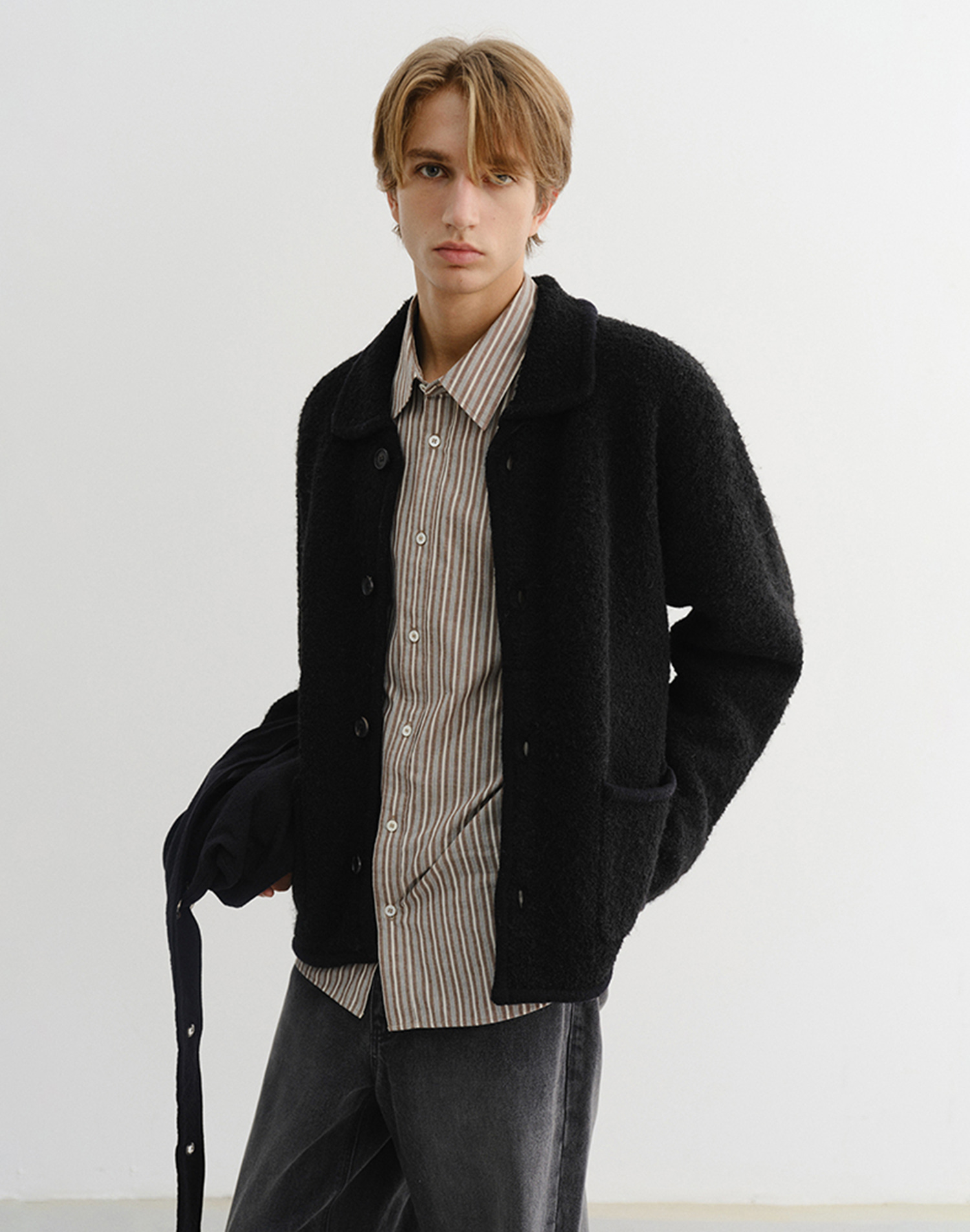 UNISEX COLLARED KNIT JACKET BLACK_M_UDSW5D125BK