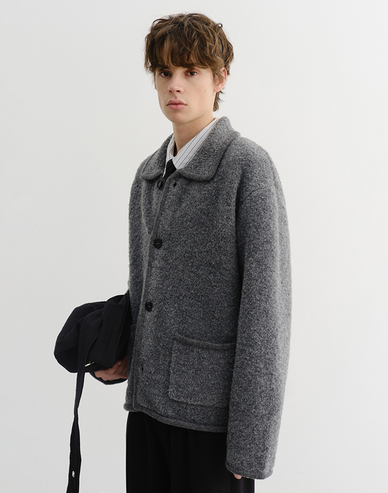 UNISEX COLLARED KNIT JACKET MELANGE GREY_M_UDSW5D125G2