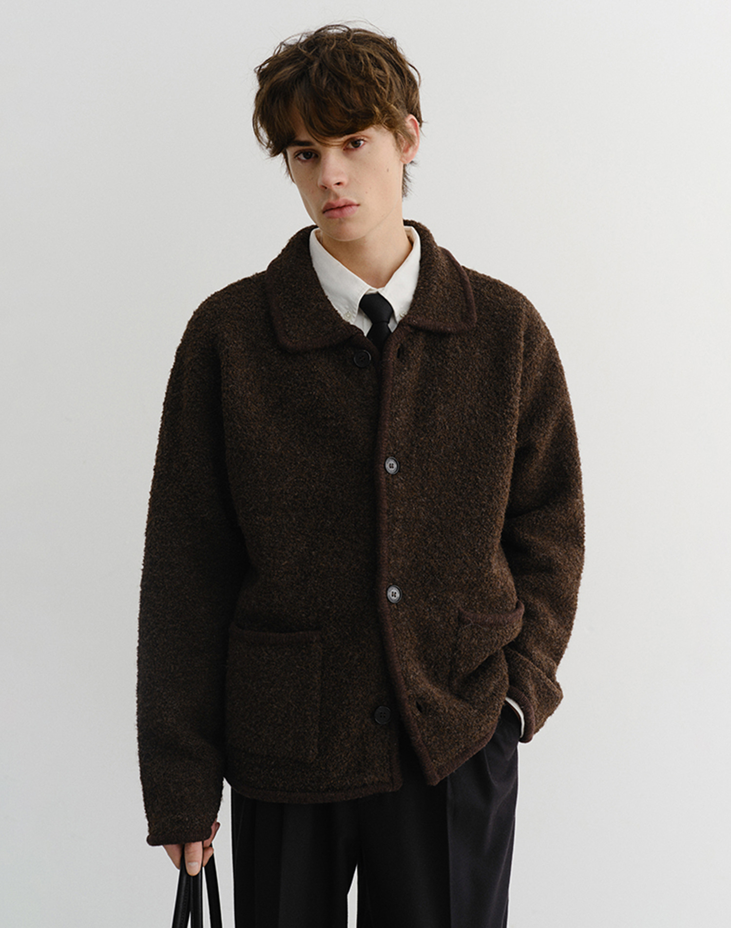 UNISEX COLLARED KNIT JACKET BROWN_M_UDSW5D125W2