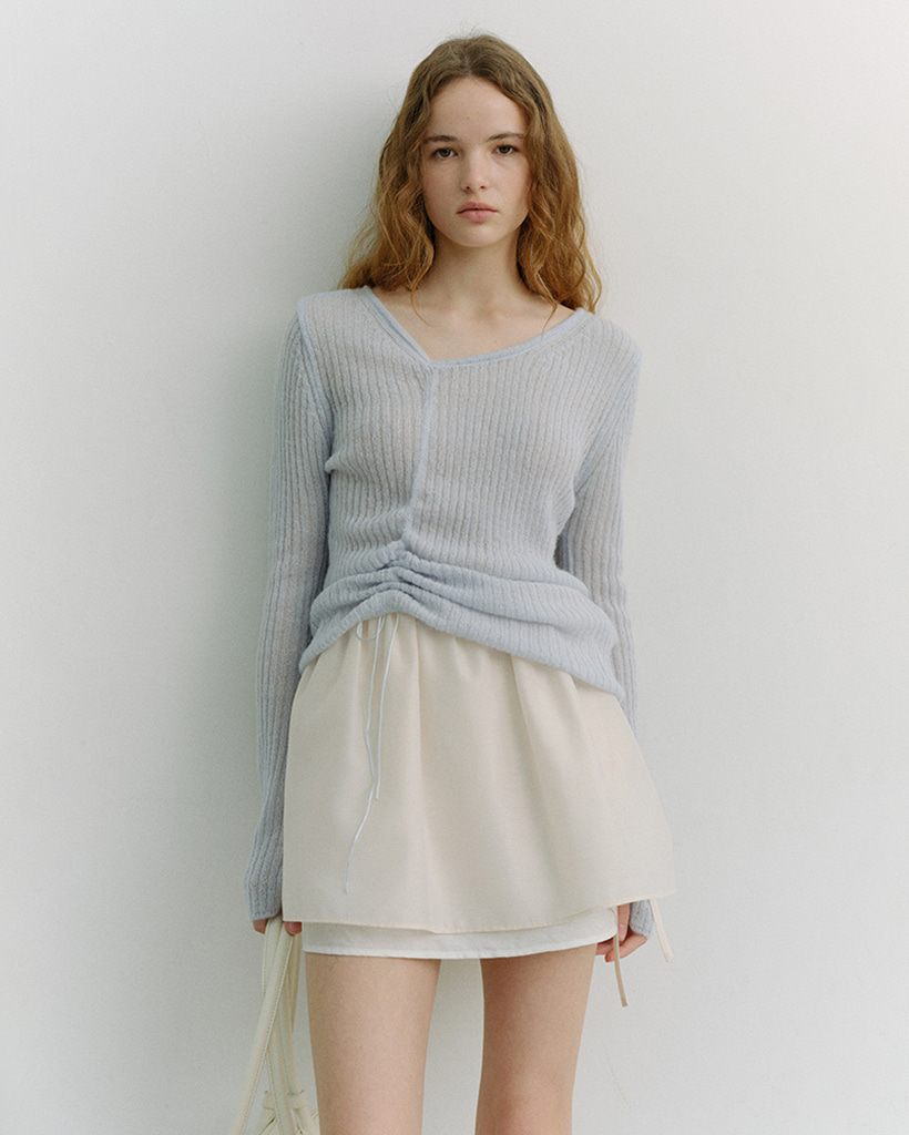 2-WAY SHIRRING KNIT TOP SOFT BLUE_UDSW6A204B1