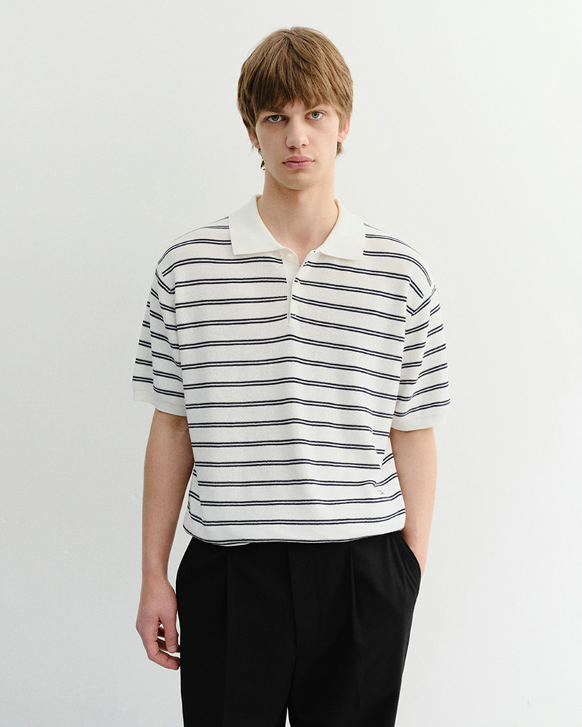 UNISEX SOFT STRIPED POLO KNIT OFF WHITE_M_UDSW6B121OW