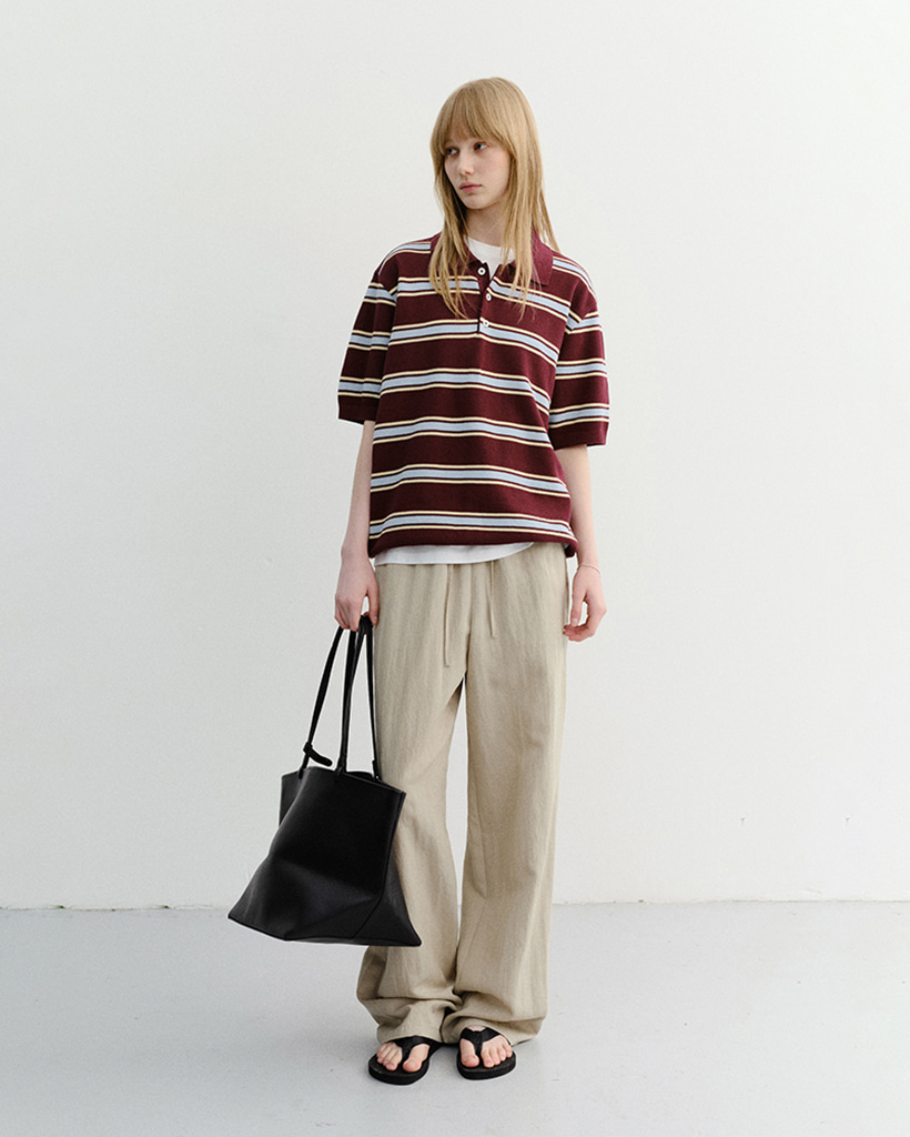 UNISEX MULTI STRIPED POLO KNIT BURGUNDY SKY BLUE_UDSW6B122D2
