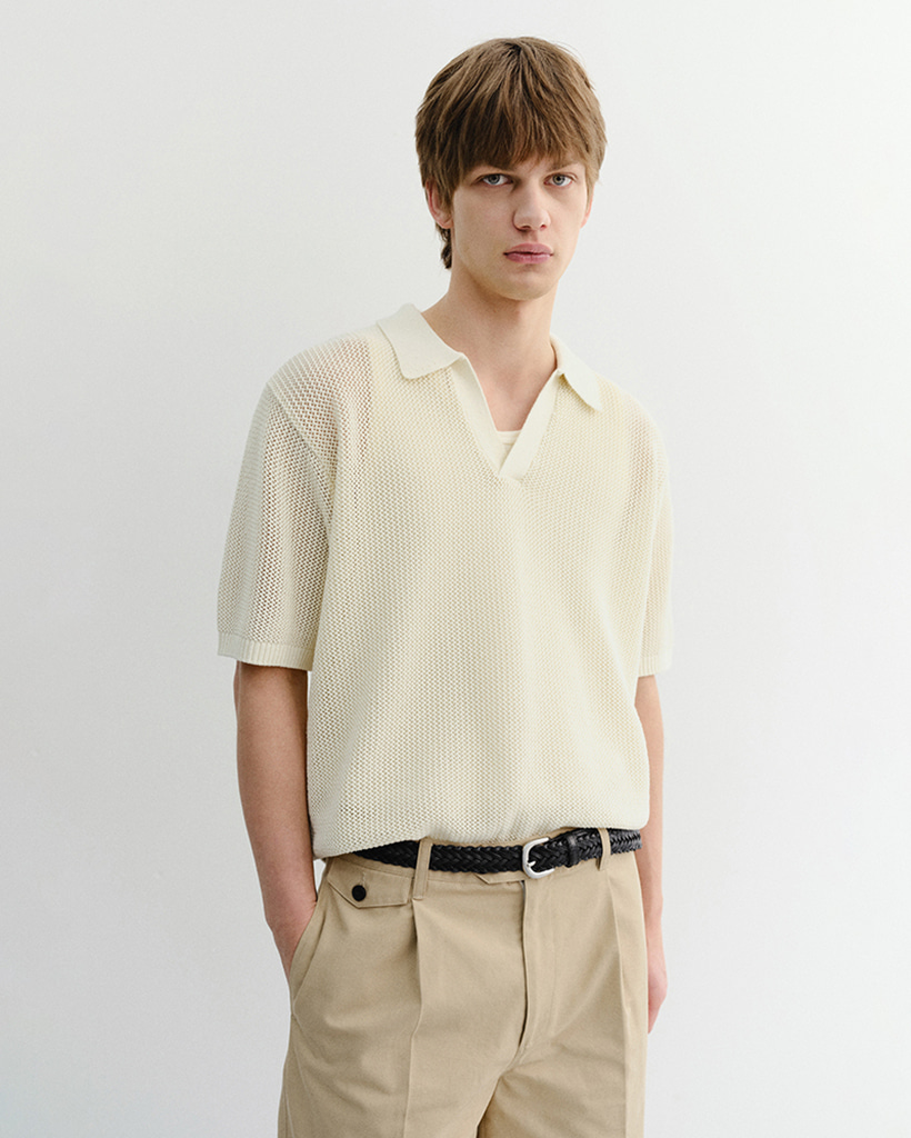 UNISEX CHUNKY POLO KNIT IVORY_M_UDSW6B126IV
