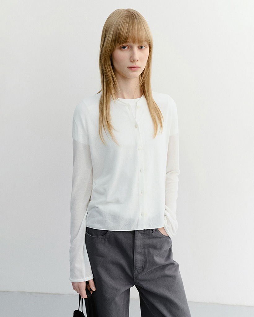 SUMMER ESSENTIAL CREWNECK CARDIGAN WHITE_UDSW6B222WT
