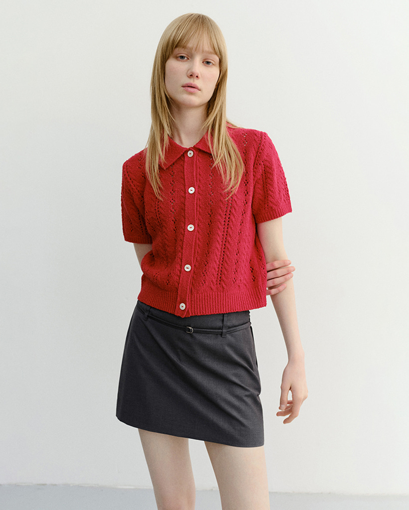 COLLARED HALF SLEEVE CARDIGAN RED_UDSW6B223R2