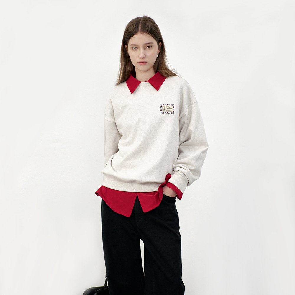 UNISEX LABEL NEEDLEWORK SWEATSHIRT OATMEAL MELANGE_UDTS5C106I1