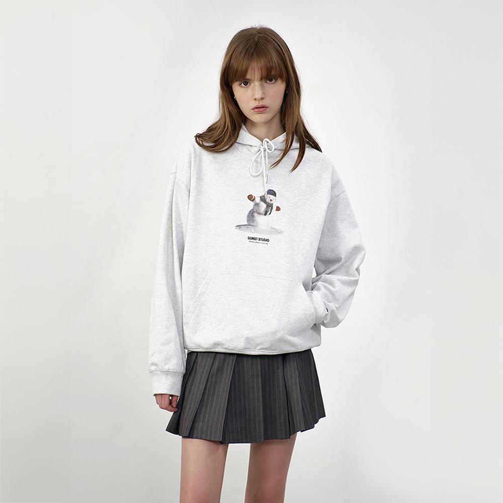 UNISEX HOLIDAY SNOWMAN HOODIE LIGHT MELANGE GREY_UDTS5C109G1