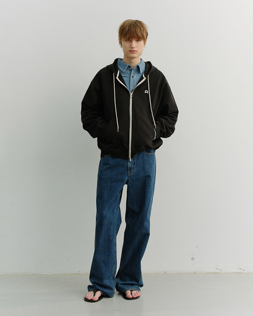 UNISEX LEATHER LOGO ZIP-UP HOODIE BLACK_M_UDTS6A108BK