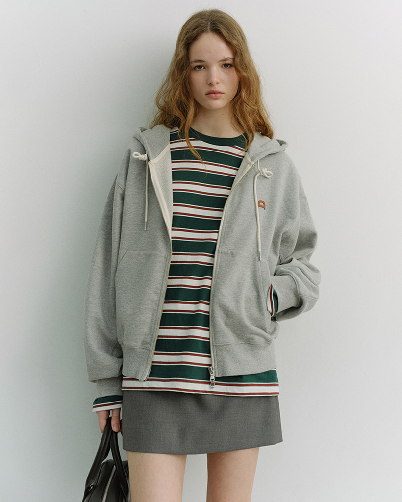 UNISEX LEATHER LOGO ZIP-UP HOODIE MELANGE GREY_UDTS6A108G2