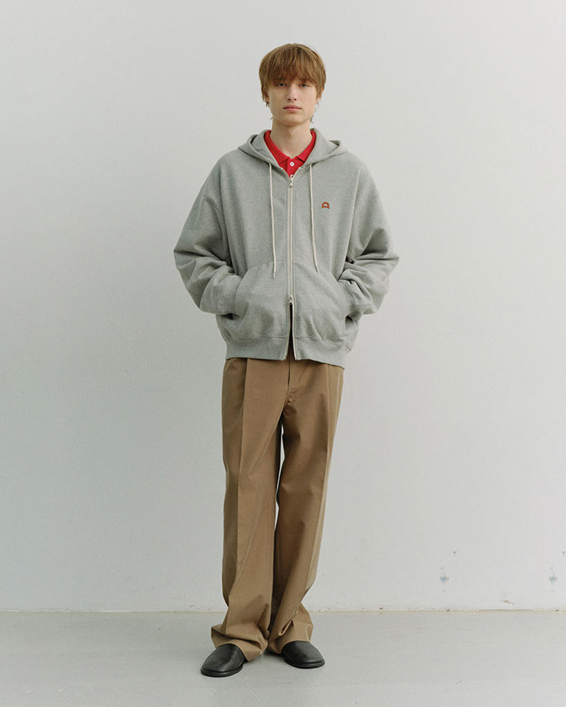 UNISEX LEATHER LOGO ZIP-UP HOODIE MELANGE GREY_M_UDTS6A108G2