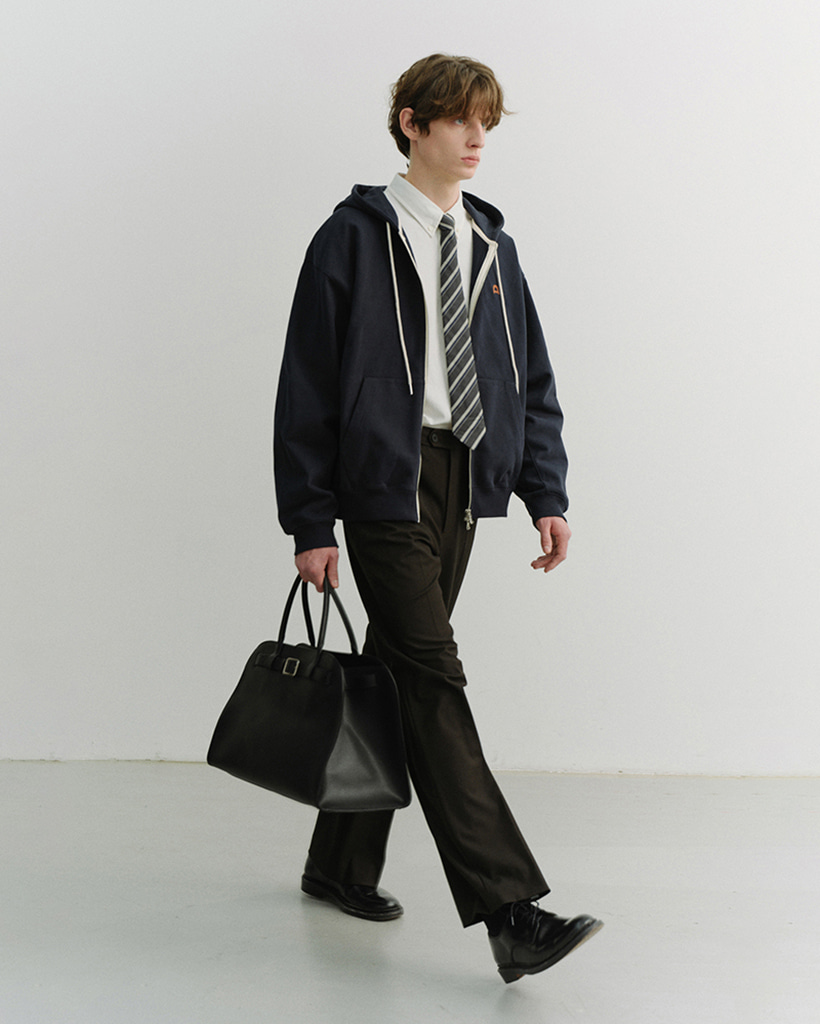 UNISEX LEATHER LOGO ZIP-UP HOODIE FRENCH NAVY_M_UDTS6A108N2