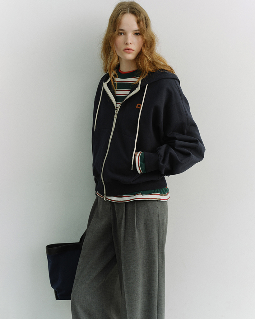 UNISEX LEATHER LOGO ZIP-UP HOODIE FRENCH NAVY_UDTS6A108N2