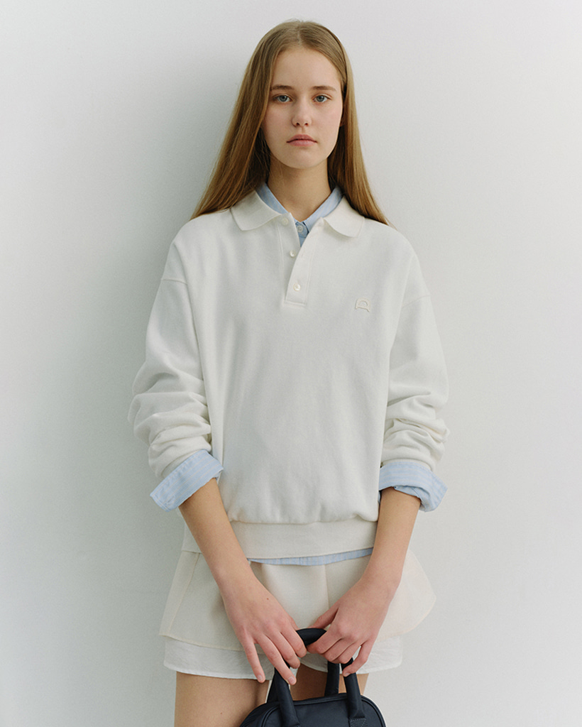 UNISEX LEATHER LOGO COLLARED T-SHIRT WHITE_UDTS6A110WT