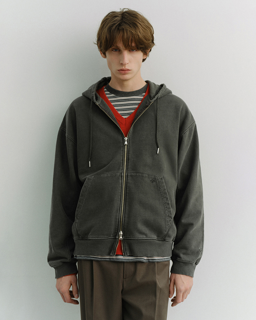 UNISEX GARMENT DYED ZIP-UP HOODIE BLACK_M_UDTS6A114BK