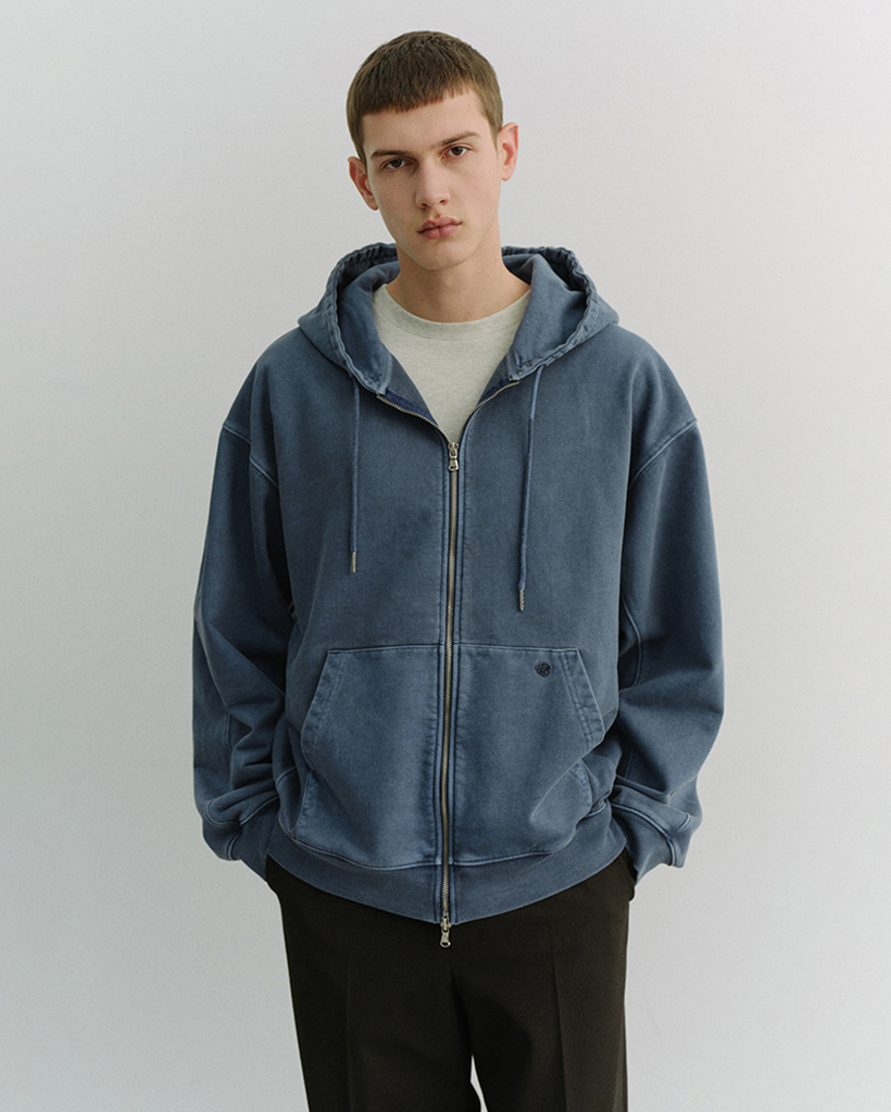 UNISEX GARMENT DYED ZIP-UP HOODIE NAVY_M_UDTS6A114N2