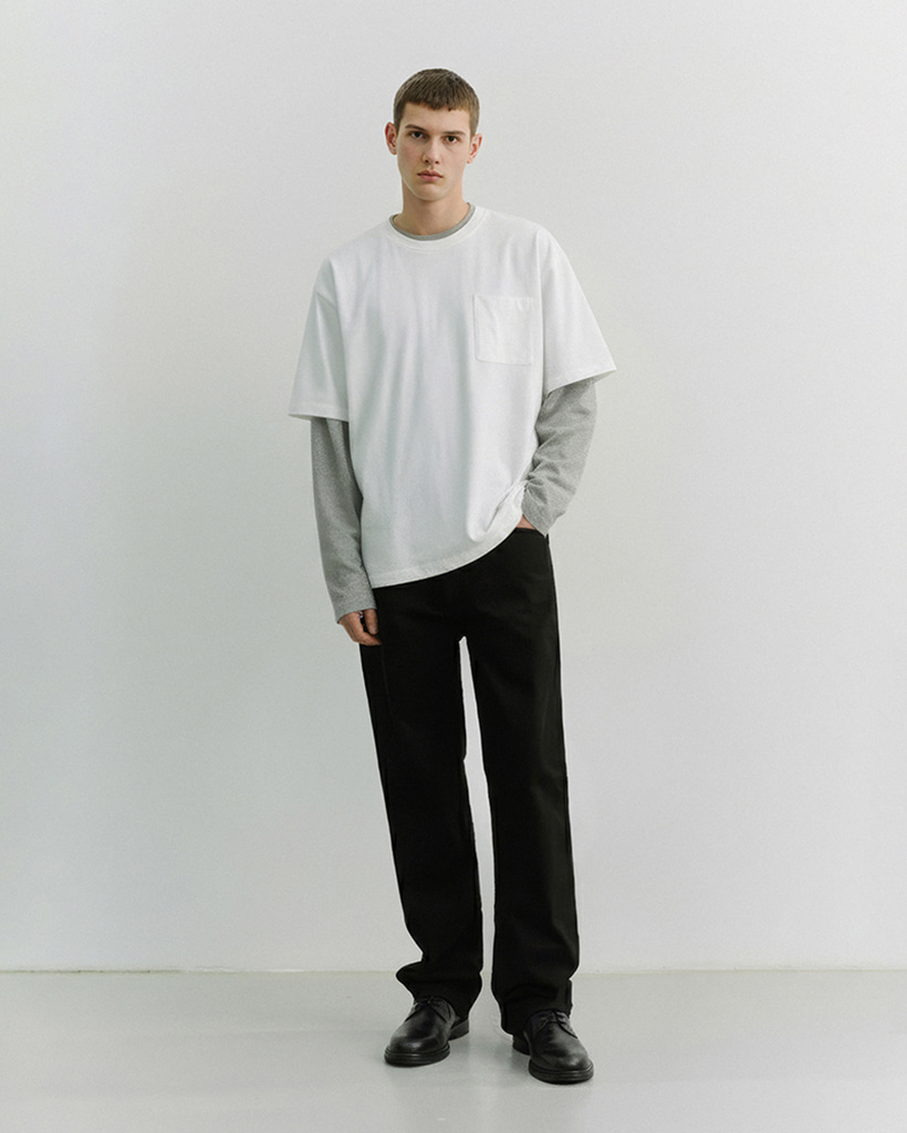 UNISEX LAYERED SET-UP T-SHIRT OFF WHITE MELANGE GREY_M_UDTS6A117OW