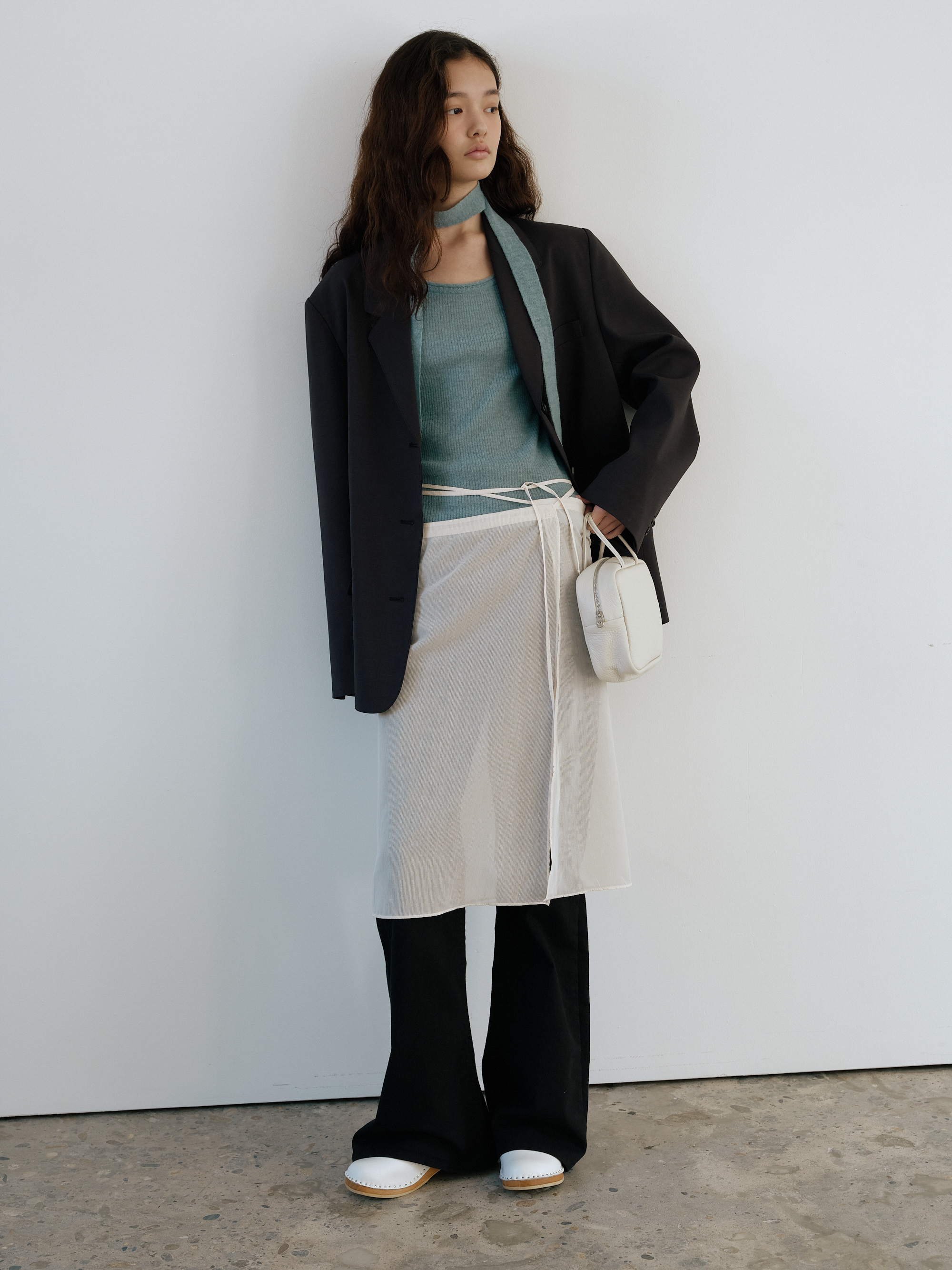 Sheer layered wrap skirt_2colors