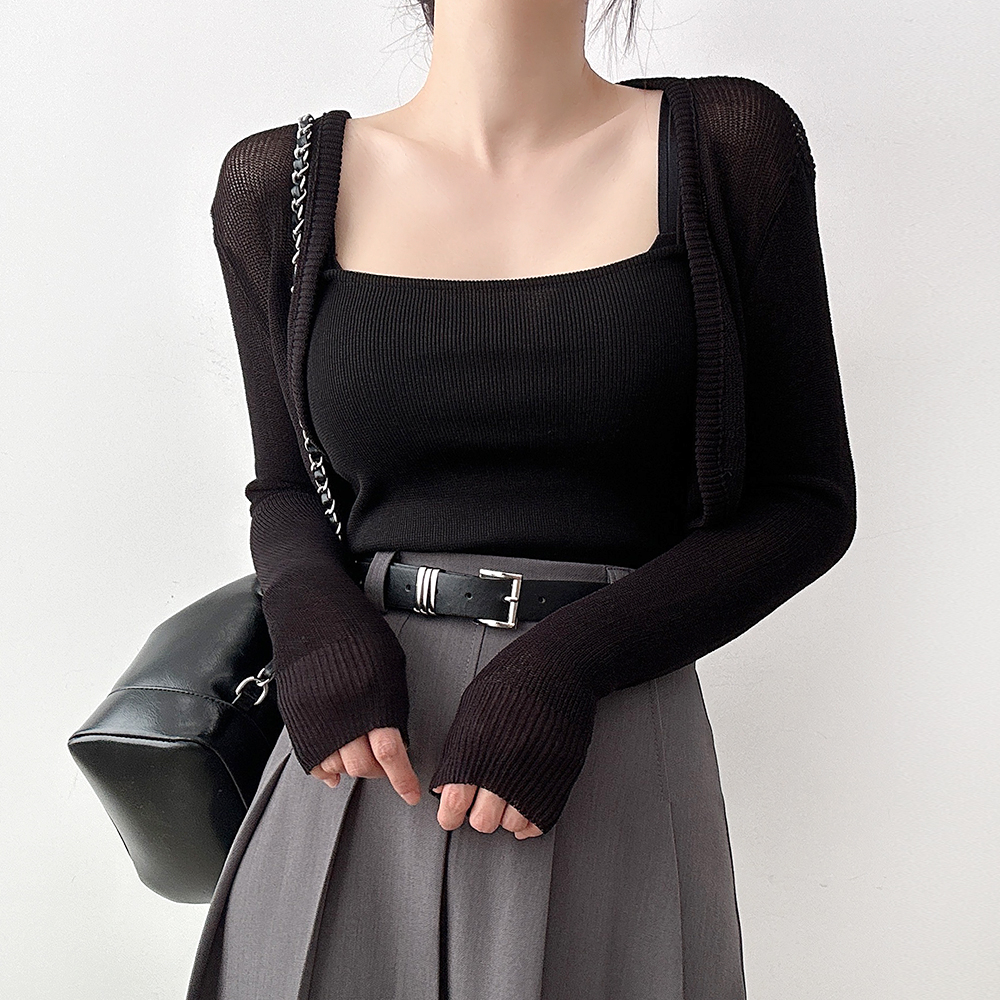 SET] ボレロニットクロップドカーディガン+ノースリーブセット