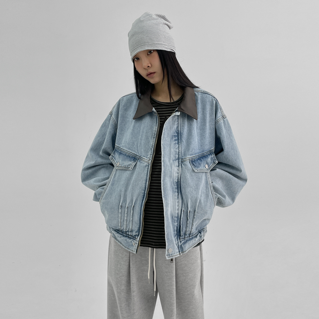 UNISEX) ミント配色カラーデニムジャケット | ファッション通販