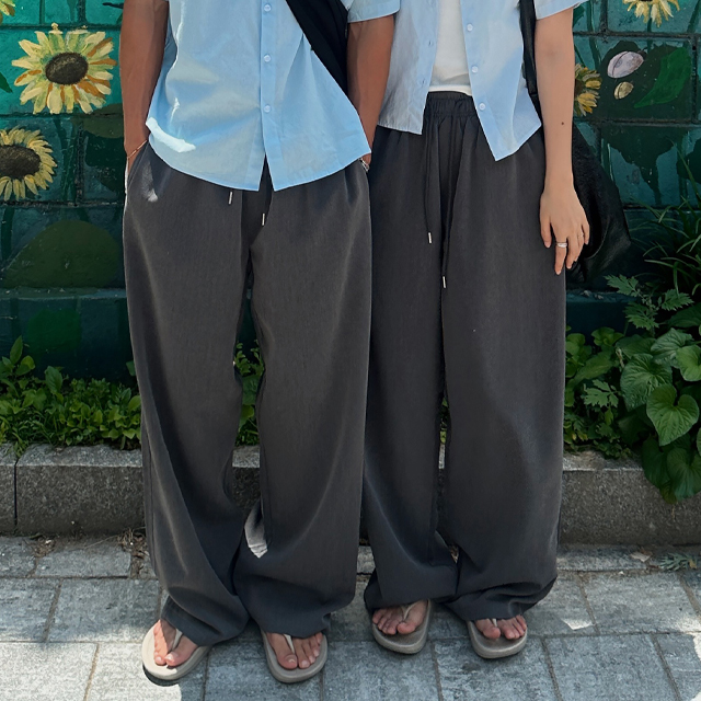 (UNISEX)冷感ゴムワイドスラックス