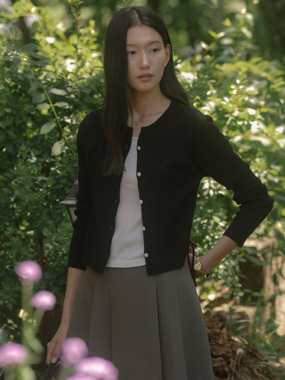 Layered point 2-way cardigan TIFA03CD02_Black