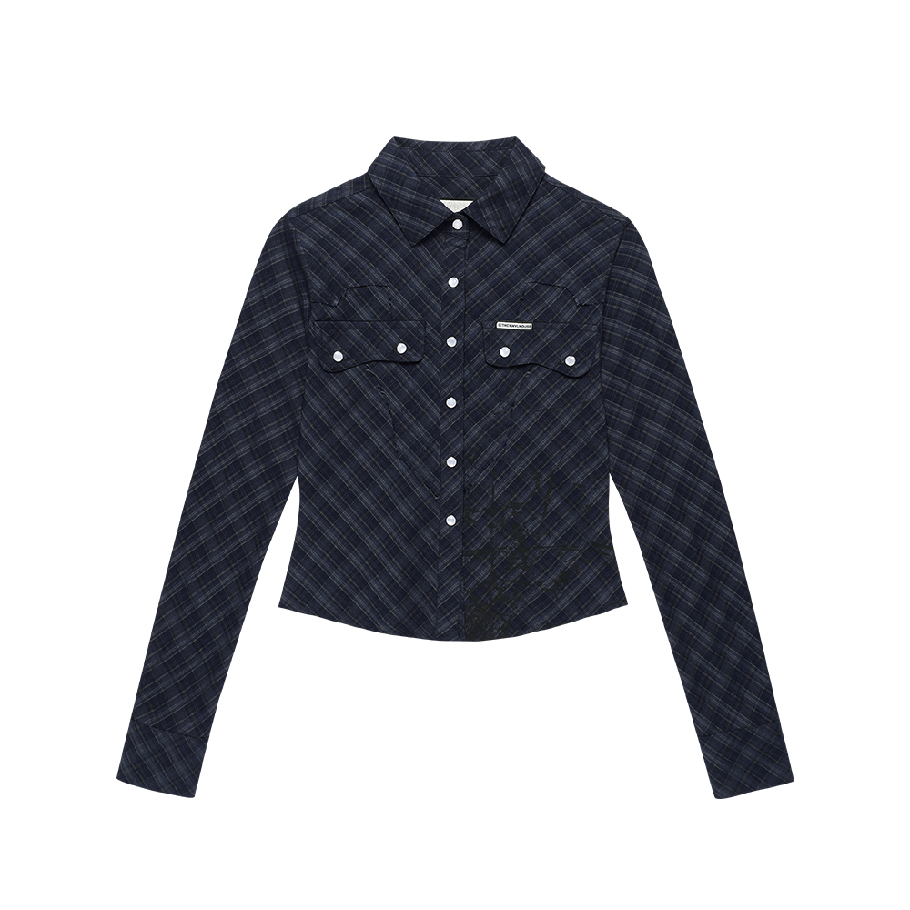 PAINTING CROP CHECK SHIRTS(W) BLACK | ファッション通販サイト NUGU