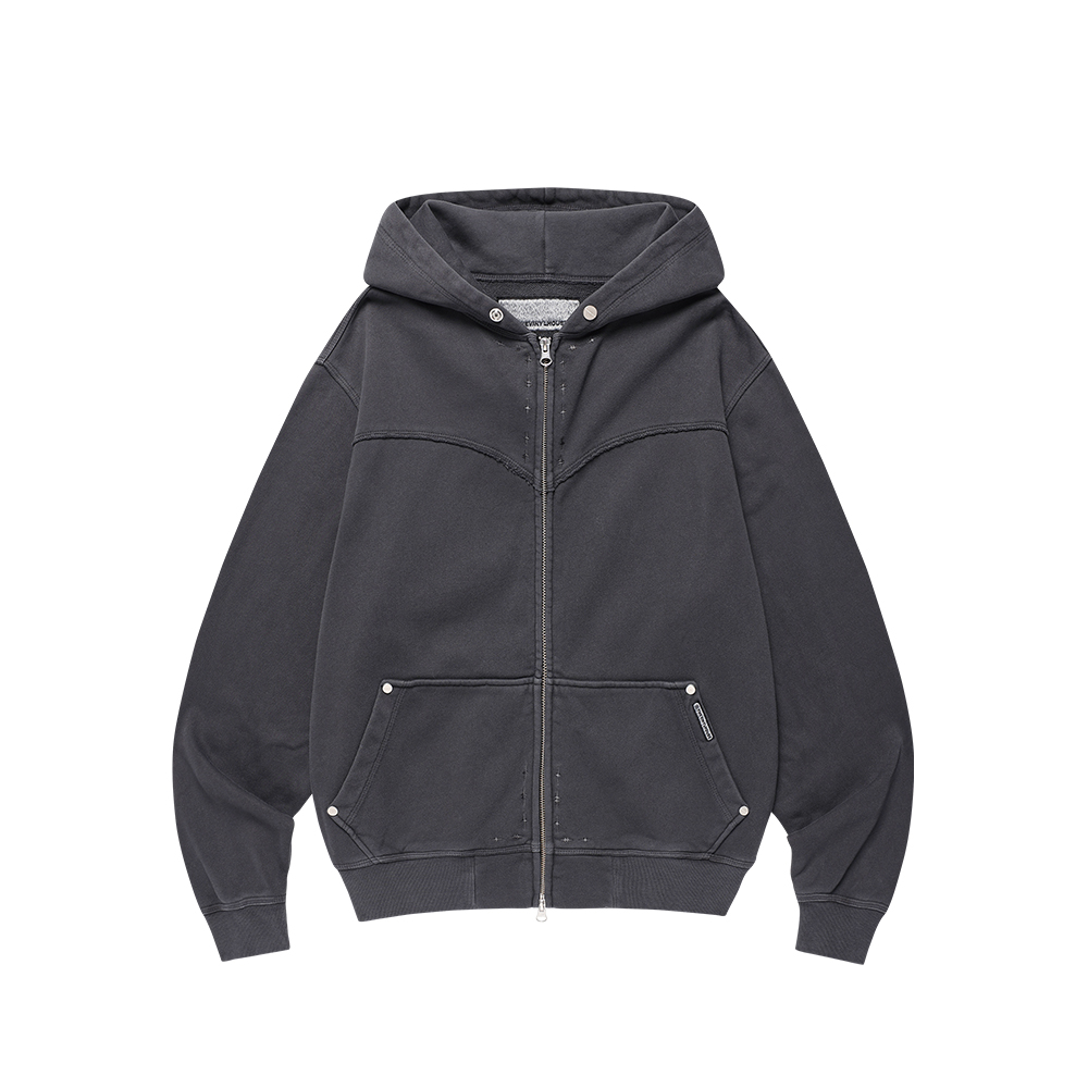 Rib Knit Hoodie Zip-Up - CHARCOAL | ファッション通販サイト NUGU