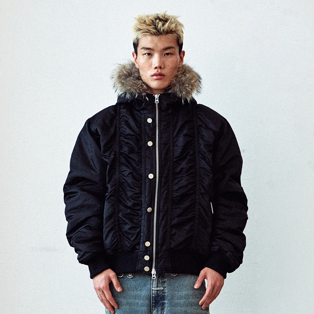 FUR HOODED MA-1 JACKET BLACK | ファッション通販サイト NUGU