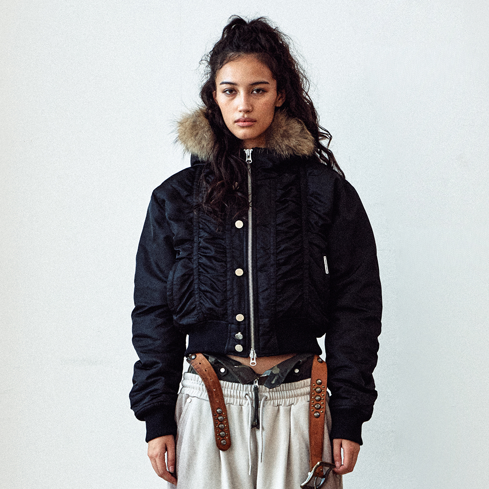 FUR HOODED MA-1 JACKET BLACK | ファッション通販サイト NUGU