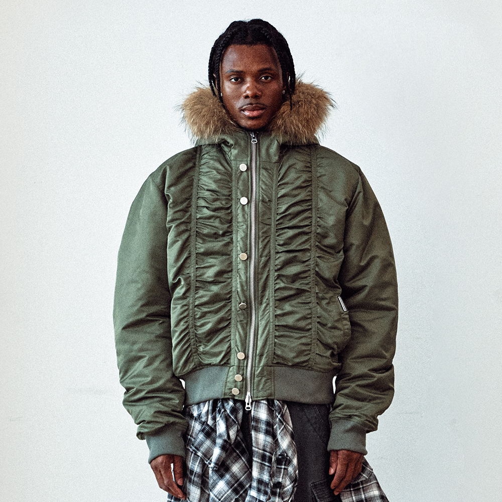 FUR HOODED MA-1 JACKET KHAKI | ファッション通販サイト NUGU