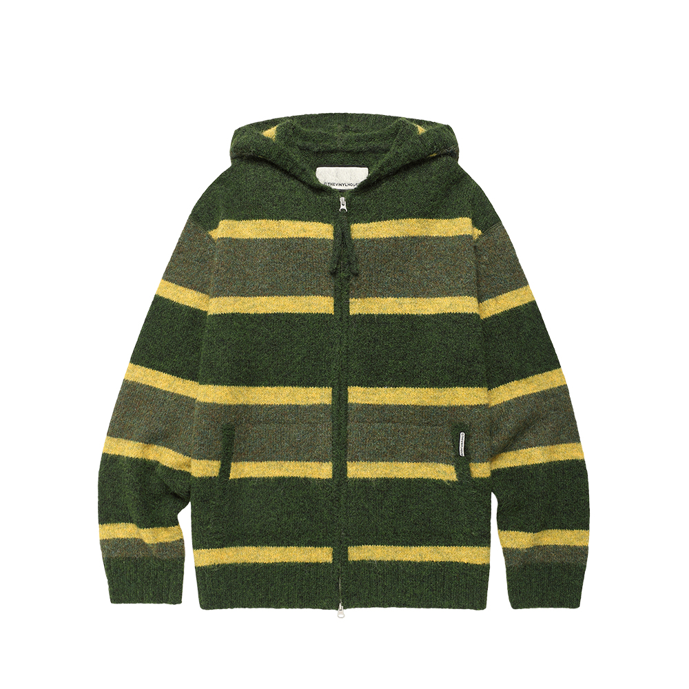 STRIPE KNIT HOODIE ZIP-UP KHAKI | ファッション通販サイト NUGU