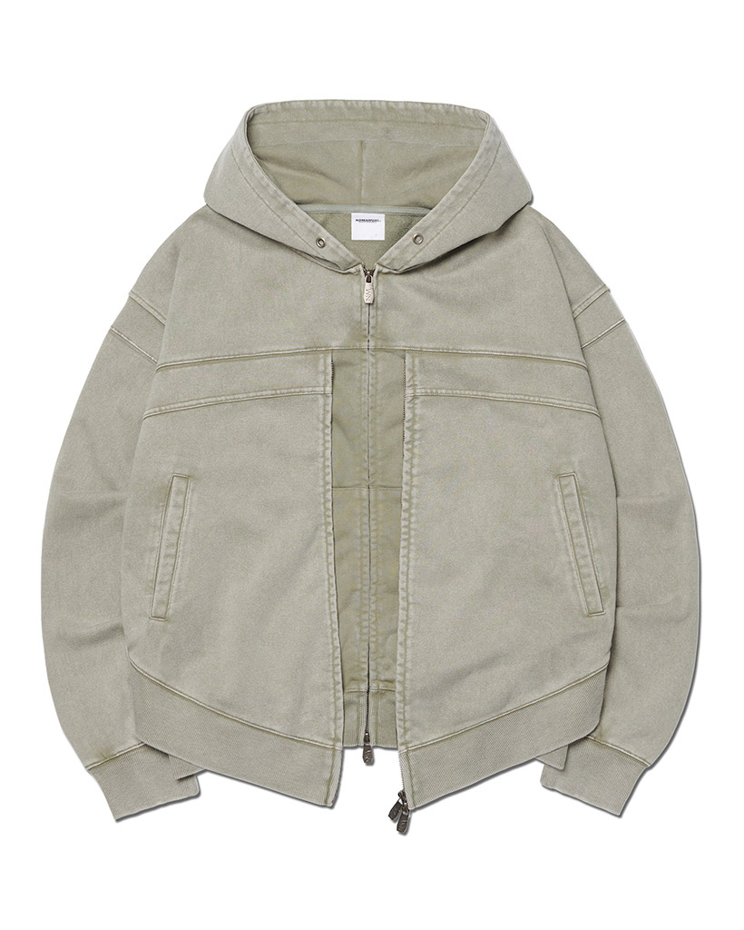 VINTAGE LAYER HOODED ZIP-UP - WASHED BLACK | ファッション