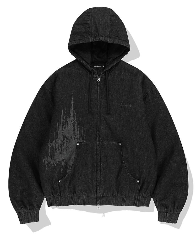 Veiled Castle Denim Hooded Work Jacket - Black