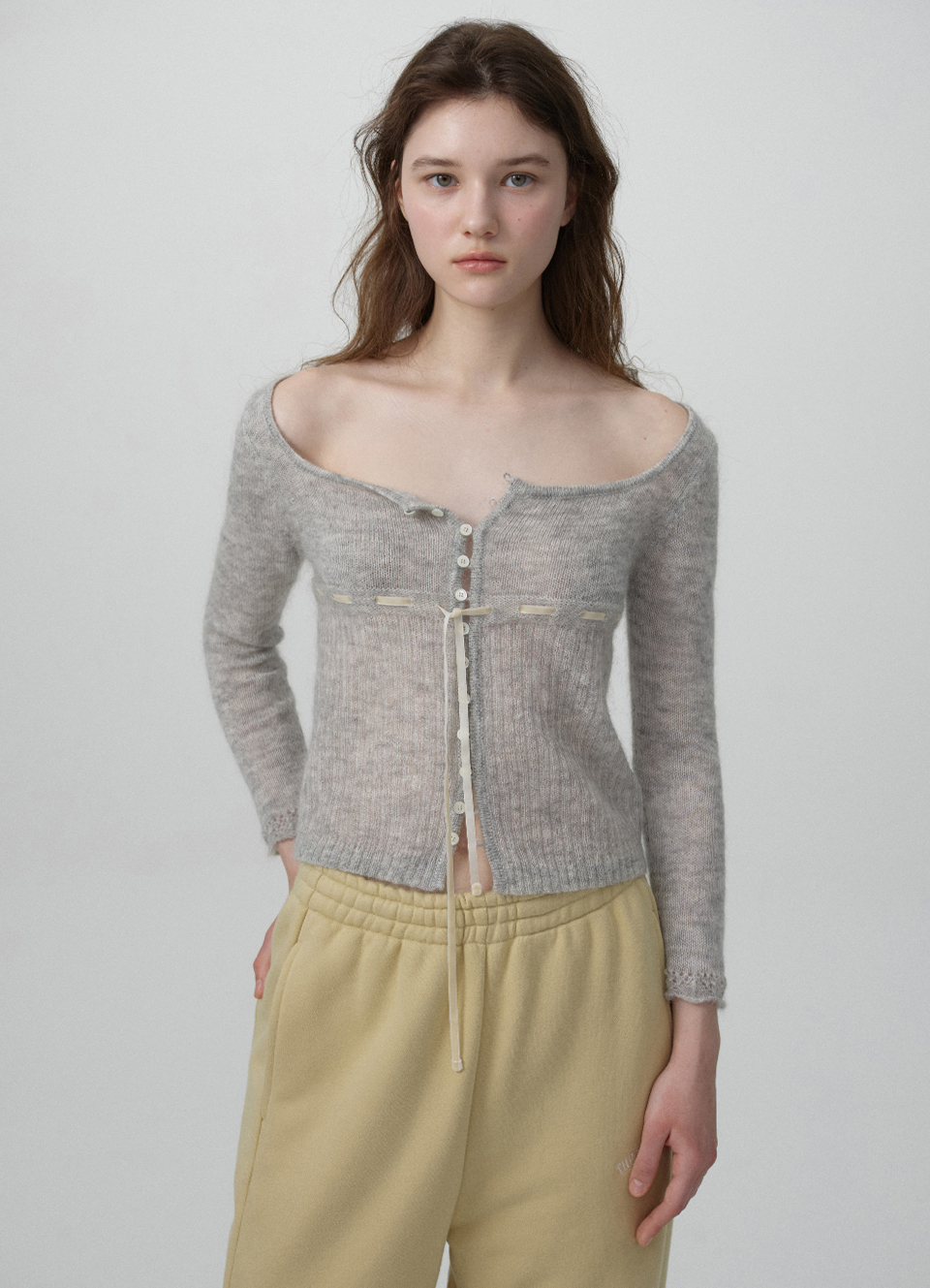 【先行販売】Velin Tie Mohair Knit Cardigan_Light Grey